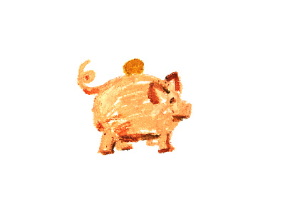 Piggy Bank oil pastel peach pig sketch