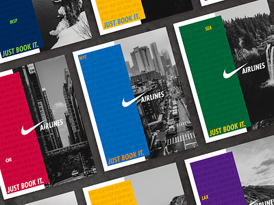 Nike Airlines #JustBookIt ad campaign advertisement airline branding graphic design marketing nike poster print product design ui design ux