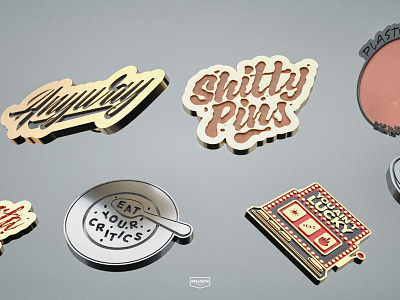 Shitty Pins 3d brand branding cinema4d color design gold lettering logo pin pins silver typography