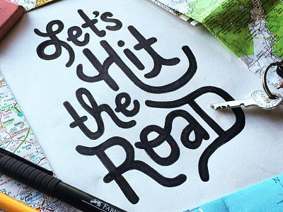 Let's Hit the Road ink lettering road roadtrip type typography