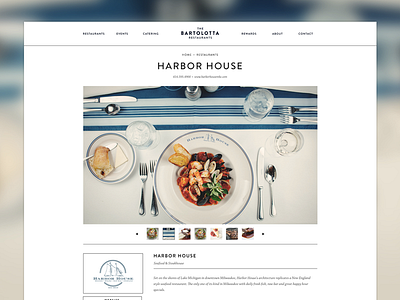 Bartolotta's - Restaurant Details Page blue brandon grotesque food minimal photography restaurant seafood web design website