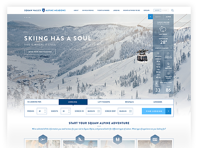 Squaw Valley & Alpine Meadows home page skiing weather widget web design website widget