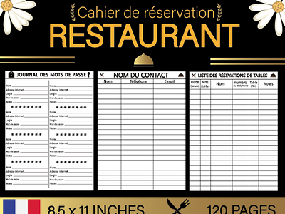 Cahier de réservation restaurant amazon kindle branding design illustration kdp kdp interior logo ui ux vector