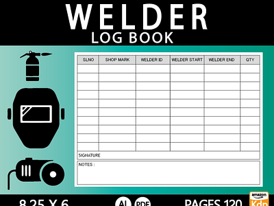 Welder log book amazon kindle branding design illustration kdp kdp interior logo ui ux vector