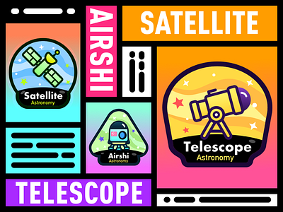 UNIVERSE BADGE airshi badge design black colourful icon icons illustration line logo satellite space telescope