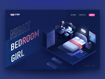 Bedroom 2.5 2.5d bedroom design girl icon icons illustration night ui