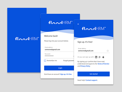 floodHRM interface login signup splash