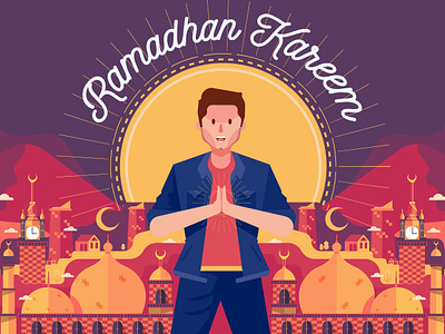 Ramadhan Karem art explainer flat greeting illustration orange ramadan ramadan kareem red style vector
