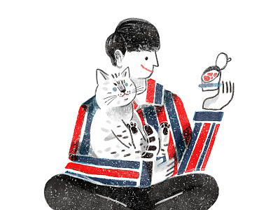 Illustration | Boy and his cat boy cat illustration