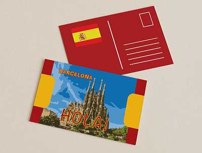 Barcelona Postcard barcelona city design graphic design holiday illustration postcard postcard design spain travel
