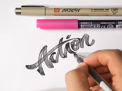 Action brush calligraphy identity lettering logo marker pen rough sketch