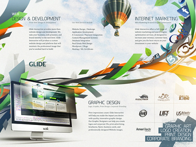 trifold brochure blue brochure colorful flow green hot air baloon light blue marketing orange skies web design