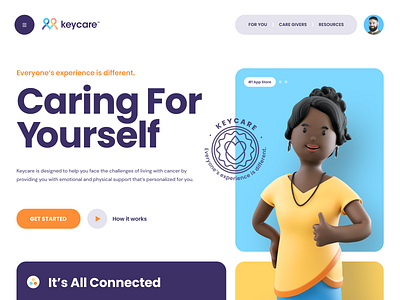 KeyCare 3d branding character components interface landing page product software ui ux web