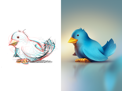 Twitter Bird bird birdie birdy blue icon reflections rough shiny sketch twitter twittie wing