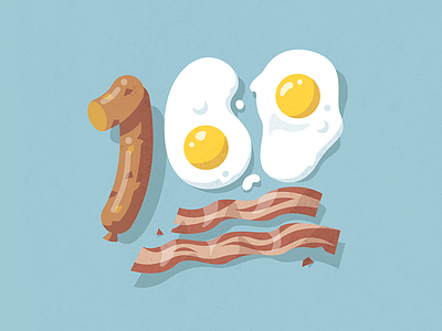 Keep it 💯 bacon breakfast delicious eggs food icon illustration landing sausage site yum
