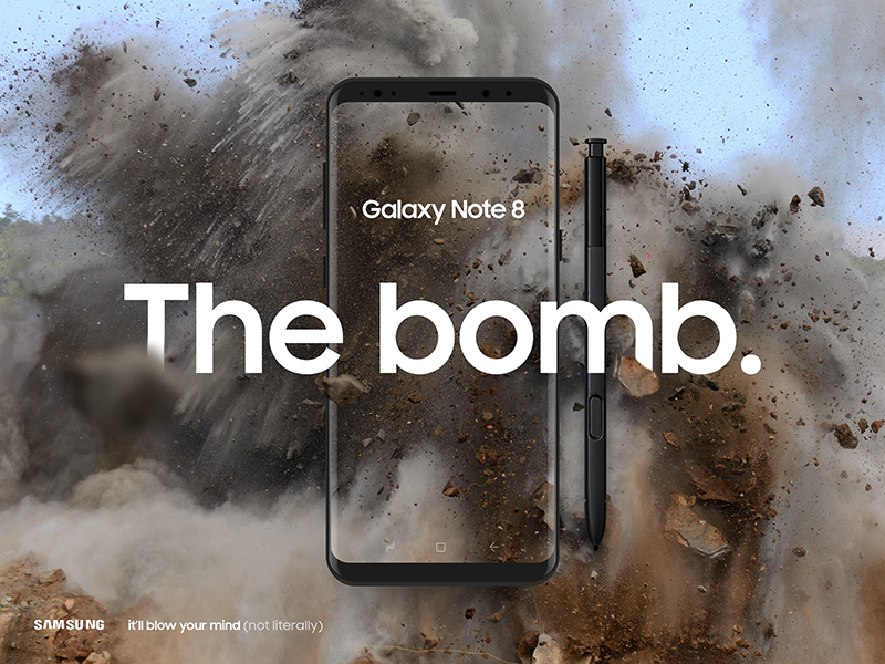 Note 8 - The bomb. boom explode iphone mobile app web landing advertising note s8 smasung