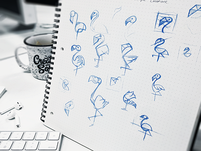 Flamingo sketches app branding icon illustration ios logo sketch