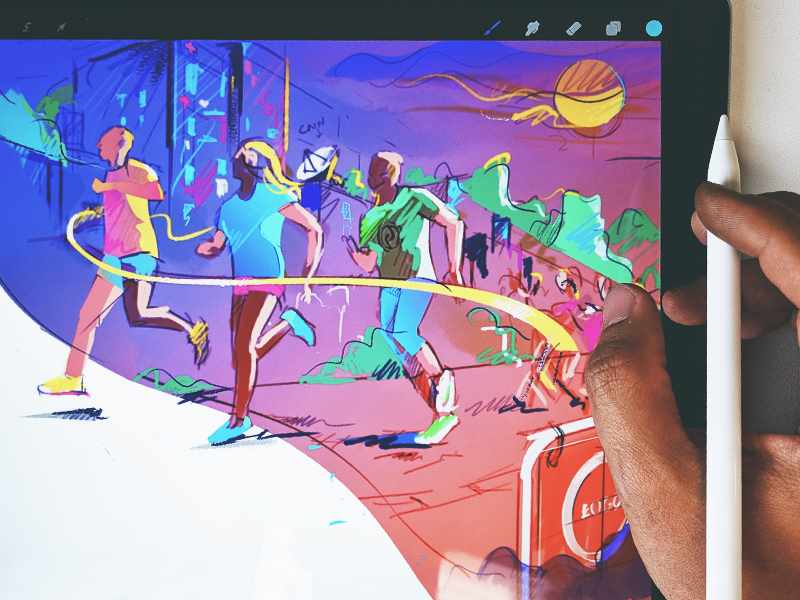 Runners sketch drawing illustration hero website marathon runners pencil ipad