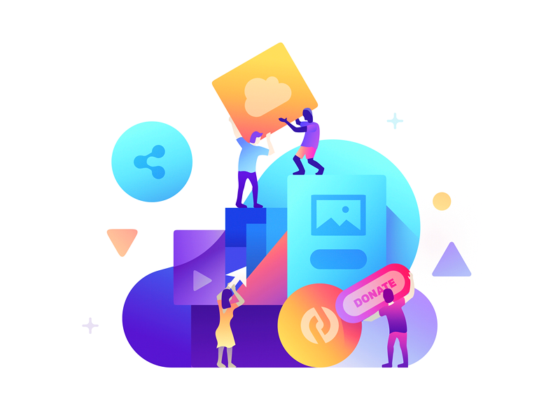 Crowdrise Illustration people apple men sun share cloud figma drawing illustration
