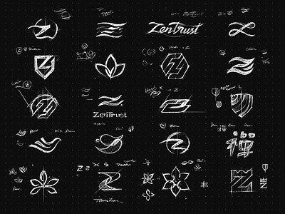 ZenTrust - Concept Sketches branding drawing icon identity illustration logo mark sketch typography
