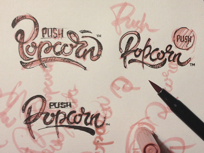 push popcorn calligraphy face font lettering marker pen pencil sketch type typography