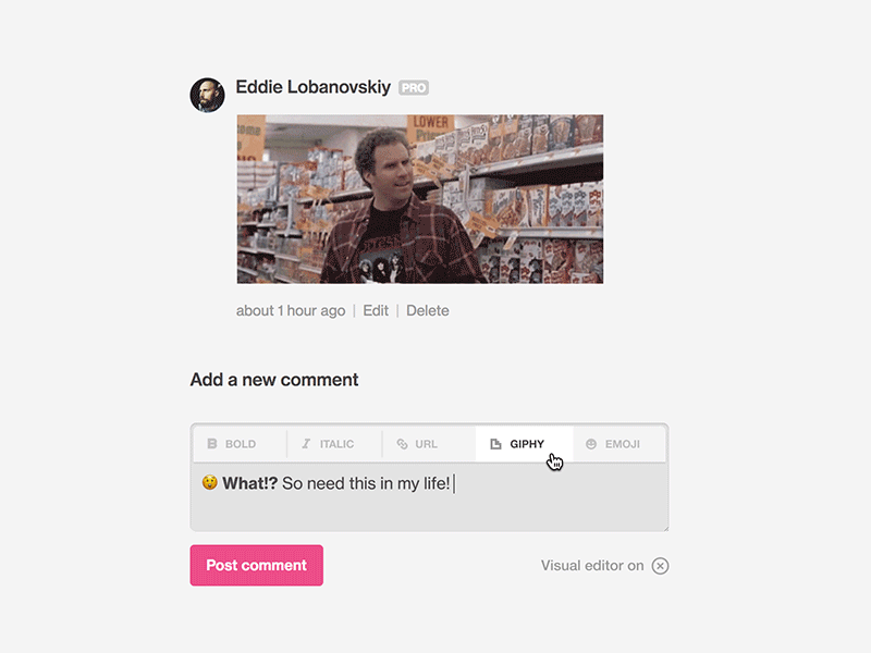 Dribbble - visual comment editor