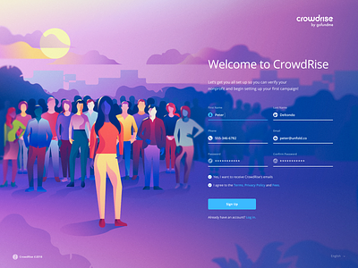 CrowdRise - Signup crowd drawing form illustration landing people signup ui ux web website