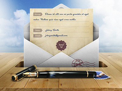 contact form clouds contact envelope form icon ios iphone paper pen sky stamp table wood