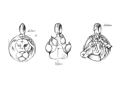 Animal Pendants bear drawing icon illustration lion necklace sketch zebra