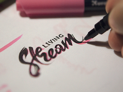 Living Stream branding brush calligraphy church identity lettering logo mark sketch type typography