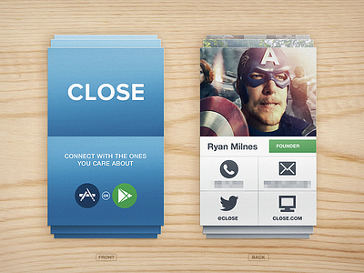 Close business card america app book business capitan card close design flip icons ios iphone layout logo print wood