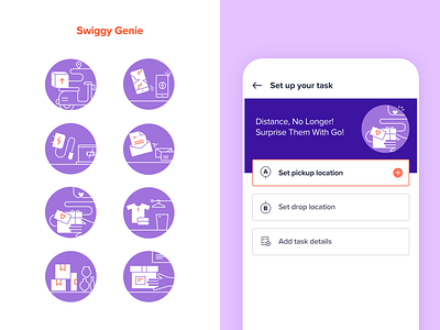 Swiggy Genie convenience graphic design iconography icons iconset mobile tasks ui design vector