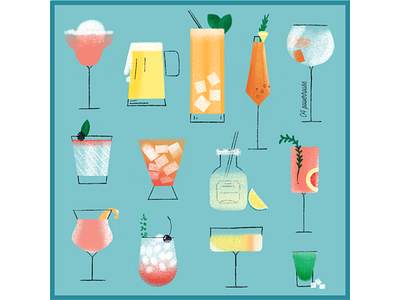 Power House beer cocktails colourful drinks glasses graphic design illustration ipadpro margaritas procreate style texture