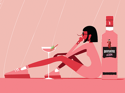 Pink your game artwork beefeater character cocktail gin girl illustration illustrator pink sneakers woman