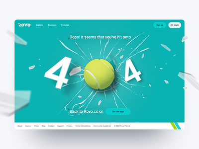 Oops! It seems you've hit onto wrong place 🤭 404 error 404page figma flat glass page not found rovo sport tennis visual design website