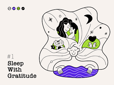 #1 - Sleep With Gratitude celebration festival gratitude illustration joy line meditation mindful minimal ojas oneness sleep ui vietnam visual design yoga