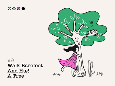 #9 - WALK BAREFOOT AND HUG A TREE affinity designer art artwork barefoot cat girl hug tree illustration line art meditation minimal transforming art tree vietnam yoga