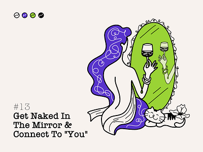 #13 - GET NAKED IN THE MIRROR & CONNECT TO YOURSELF affinity designer cat connection flower illustration line art meditation miror naked ngnvuan nude ojas oneness tranforming art vector vietnam visual design yoga
