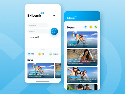 Mobile Banking Login Screen - Exibank app ui bright colors face id flat design login design login screen mobile app mobile banking vietnam