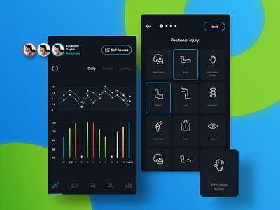 Athlete Health Monitoring App analytics analytics chart athlete darkmode health health app ios recovery sport ui uidesign ux uxdesign vuanux