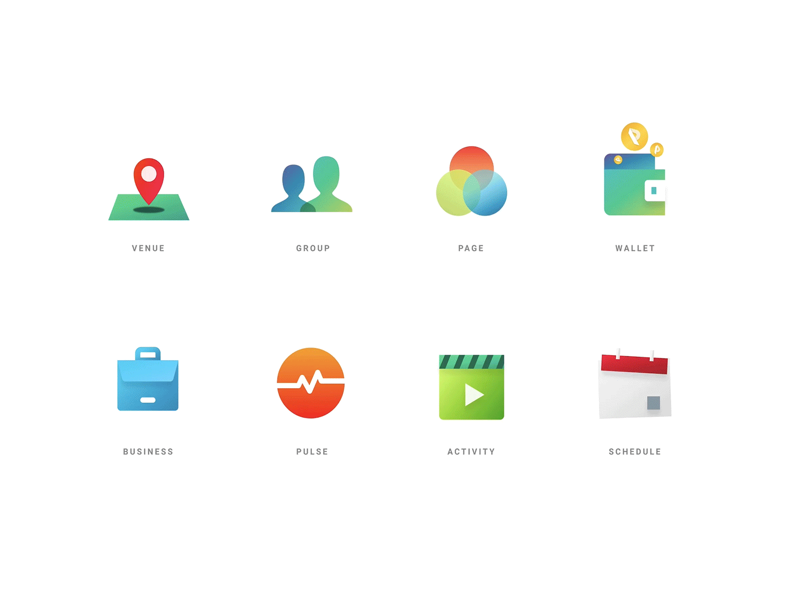 Animated Icon Set activity animated icon animation app icon branding business design figma gradient group icon icon set illustration pulse schedule smart animate ui venue vietnam wallet