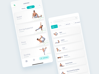 Yoga Exercises Minimal UI clean exercises filter fitness gradient listing minimal ngnvuan rovo search sport app teal training whitespace yoga yoga pose