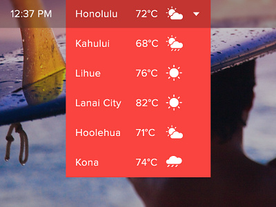 Weather Dropdown dropdown hawaii icons temperature time ui weather