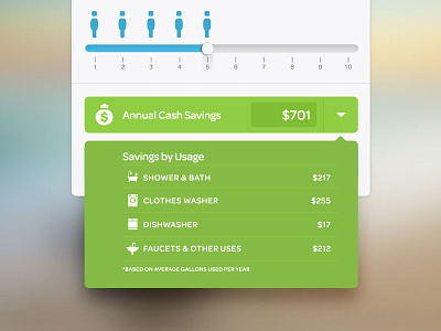 Savings Dropdown calculator dropdown form money savings slider ui usage water
