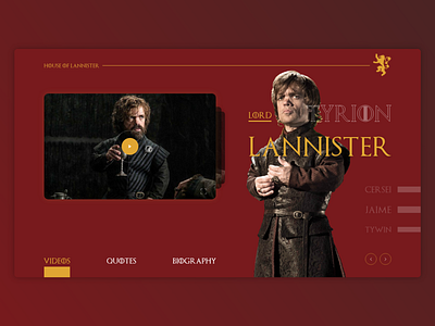 UI Challenge - About Game Of Thrones about about page cersei gameofthrones house jamie lannister tyrion tyrion lannister tywin uichallange user inteface user interface design video webdesign