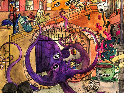 Sunbridge Wells cover drawn hand illustration ink magazine octopus paint