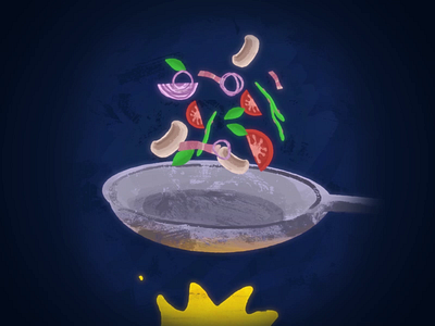 Pan 2d animation animation after effects dribbble fire frying pan frying pan vegetables motionbogdan motiondesign pan procreate roughanimator vector animation vegetables