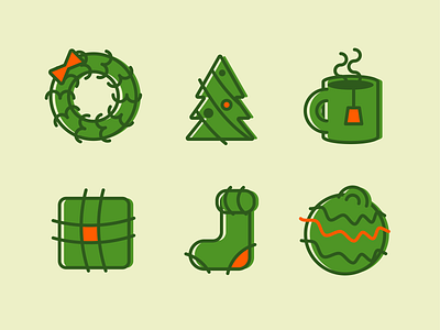 Christmas Icons adobe illustrator christmas christmas icons green icon design icon set illustration outline