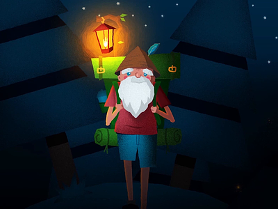 Old Man Hiking 2d animation animation after effects illustration lamp motiondesign scarry night vector animation walking cycle