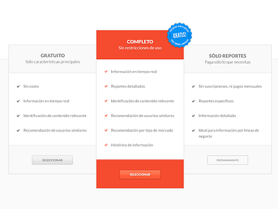 Pricing Options features options plans price pricing table tarful ui ux web app